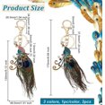 thumbnail image 2 of Llaveros de pavo real de 3 colores, de aleación con diamantes de imitación, colgantes y plumas de pavo real., 2 of 7