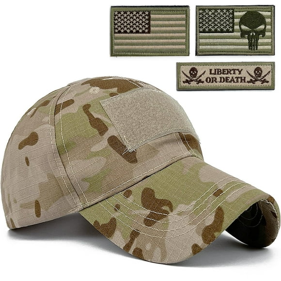 Men's Tactical Flag Hat with Military Patch - USA Flag Operator Cap in Camo Trucker Style. Camouflage Caps for Men and Women. Desert-LG.