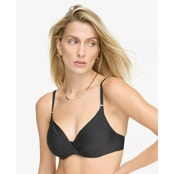 Calvin Klein Pleated Underwire Bikini Top - Black Small
