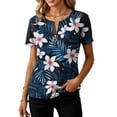 thumbnail image 5 of Erwazi Women's Short Sleeve Printed Blouse Zip V Neck Trendy Relax Fit Pullover Summer Casual Tops, 5 of 6