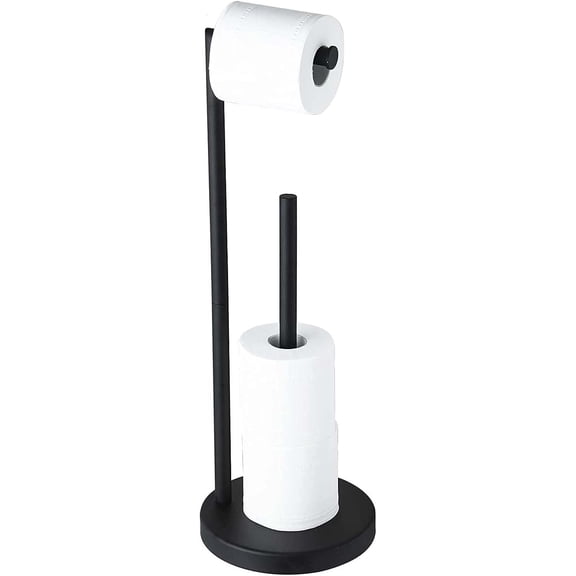 Freestanding Toilet Roll Holders Free Standing Folding Paper Holder Toilet Roll Stand Storage Stainless Steel Bathroom, Free-Standing Dispenser Holds 5 Paper Roll with Storage (Black)