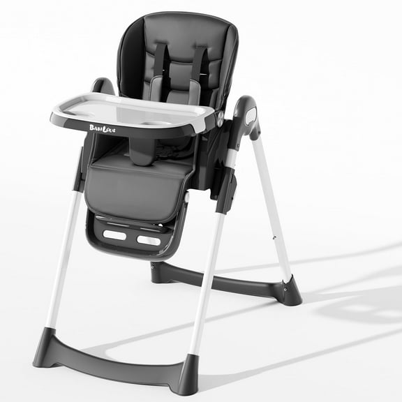 Babilous High Chair, Foldable High Chairs for Babies and Toddlers with Removable Tray, Height Adjustable Feeding Chair, Adjustable Backrest and Footrest, Black