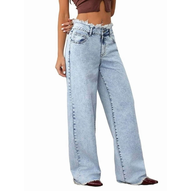Pantalones Vaqueros Boyfriend para Mujer, de Cintura Alta, Holgados, de Mezclilla, de Pierna y Rectos, Estilo Urbano Y2k Lago Azul XL