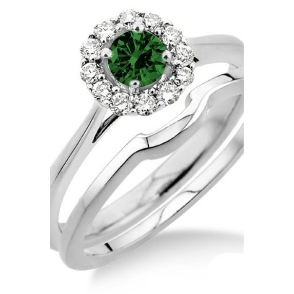 1.25 Carat Emerald & Diamond Bridal set Halo on 10k White Gold