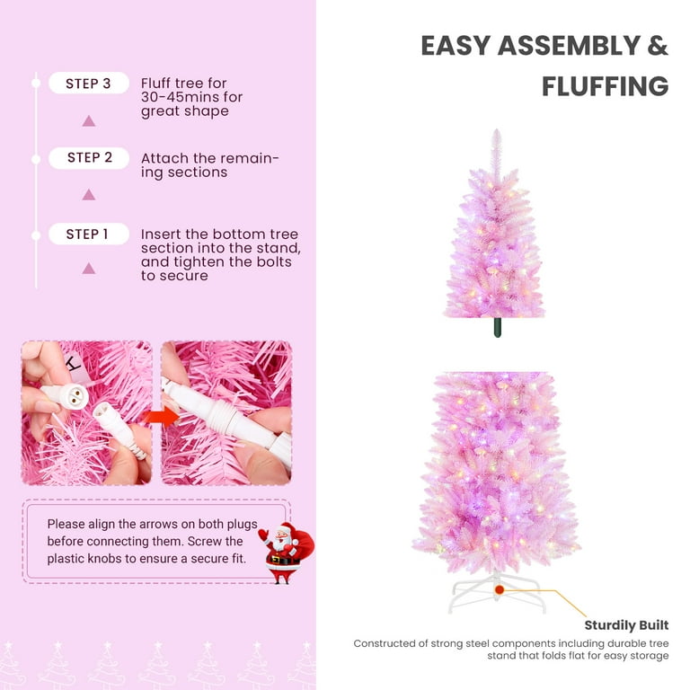 SHareconn 6ft Prelit Premium Artificial Hinged Christmas Tree with Remote  Control,Timer,and 330 Warm White & Color LED Changing Lights,950 Branch  Tips,Perfect Choice for Xmas Decoration,6 FT,Pink 