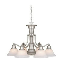 HomeStock Gothic Glamour 6L Brushed Nickel Chandelier - White Alabaster Glass, Adjustable Height, Integrated Down Light, Uses 6 x 100W  1 x 60W E26 Bulbs, Dimmable