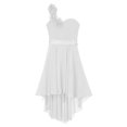 thumbnail image 3 of Hansber One Shoulder Flowers Girls Dress High Low Chiffon Wedding Bridesmaid Pageant Prom Ball Gown White 14, 3 of 5