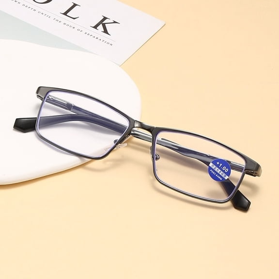 Business Spring Hinges Rectangle Gunmetal Reading Glasses 1.00 for Men Anti-blue Light Presbyopic Glasses Metal Readers  1.00