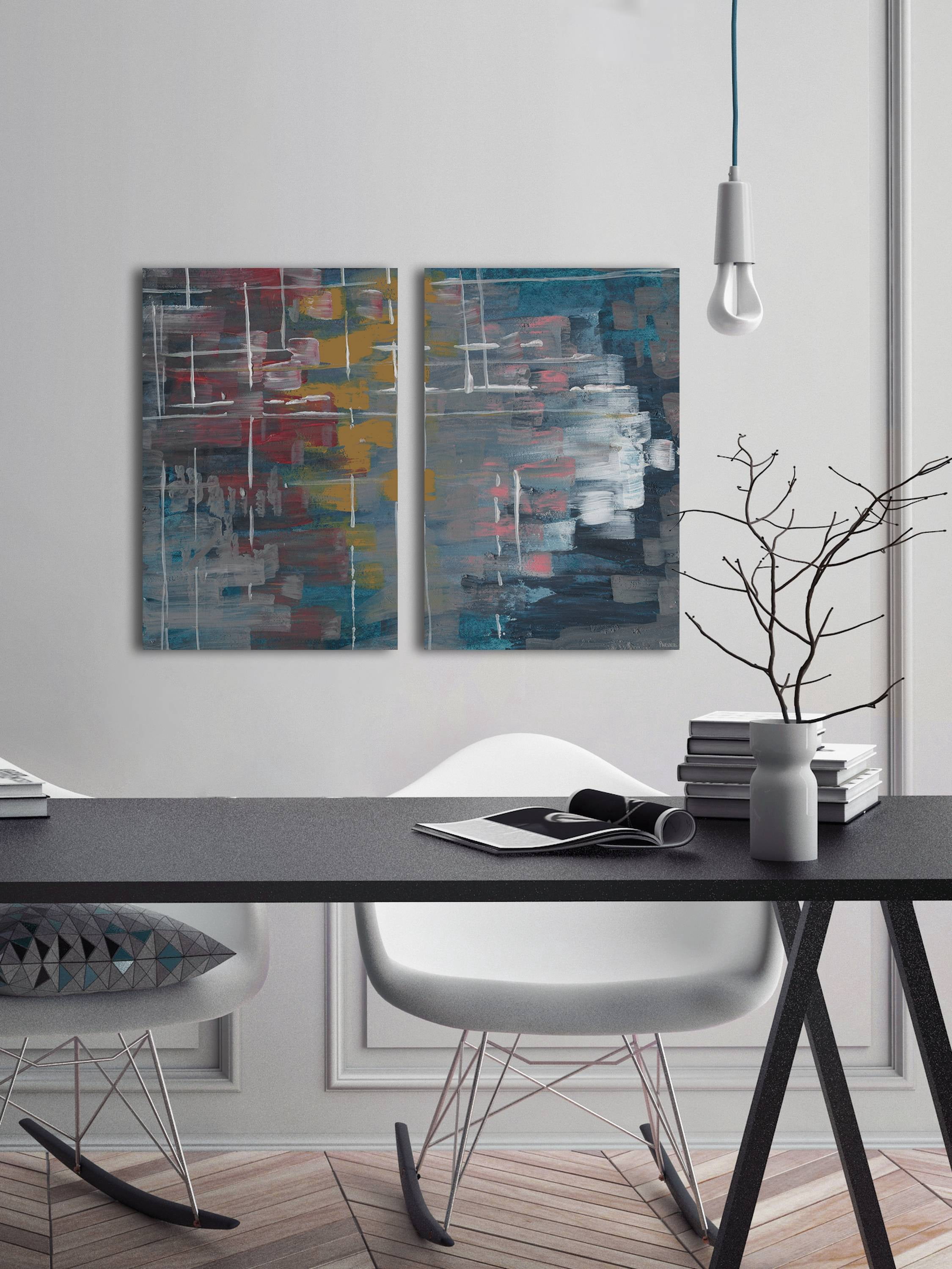 Multi-Color Strokes Diptych