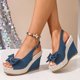 thumbnail image 5 of Sandalias de Cuña de Estilo de Tacones Azul Claro Denim con Arco de Strass, Zapatos Casuales de las Mujeres Más Tamaño Peep Toe Correa de Tobillo Primavera Verano, 5 of 9
