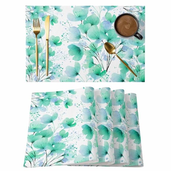 Spring Flowers Placemats Set of 4 Green Blossom Watercolor Botanical Florals Place Mats Indoor Wipeable Table Mats Washable Dining Table Placemats for Kitchen Holiday Party Home Decor 13x19 Inch