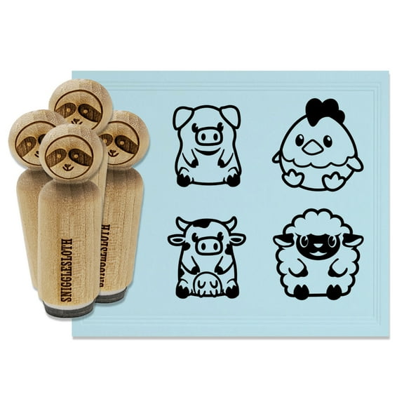 Cute Baby Farm Animals Sheep Cow Chicken Pig Rubber Stamp Set for Scrapbooking Crafting Stamping - Mini 1/2 Inch