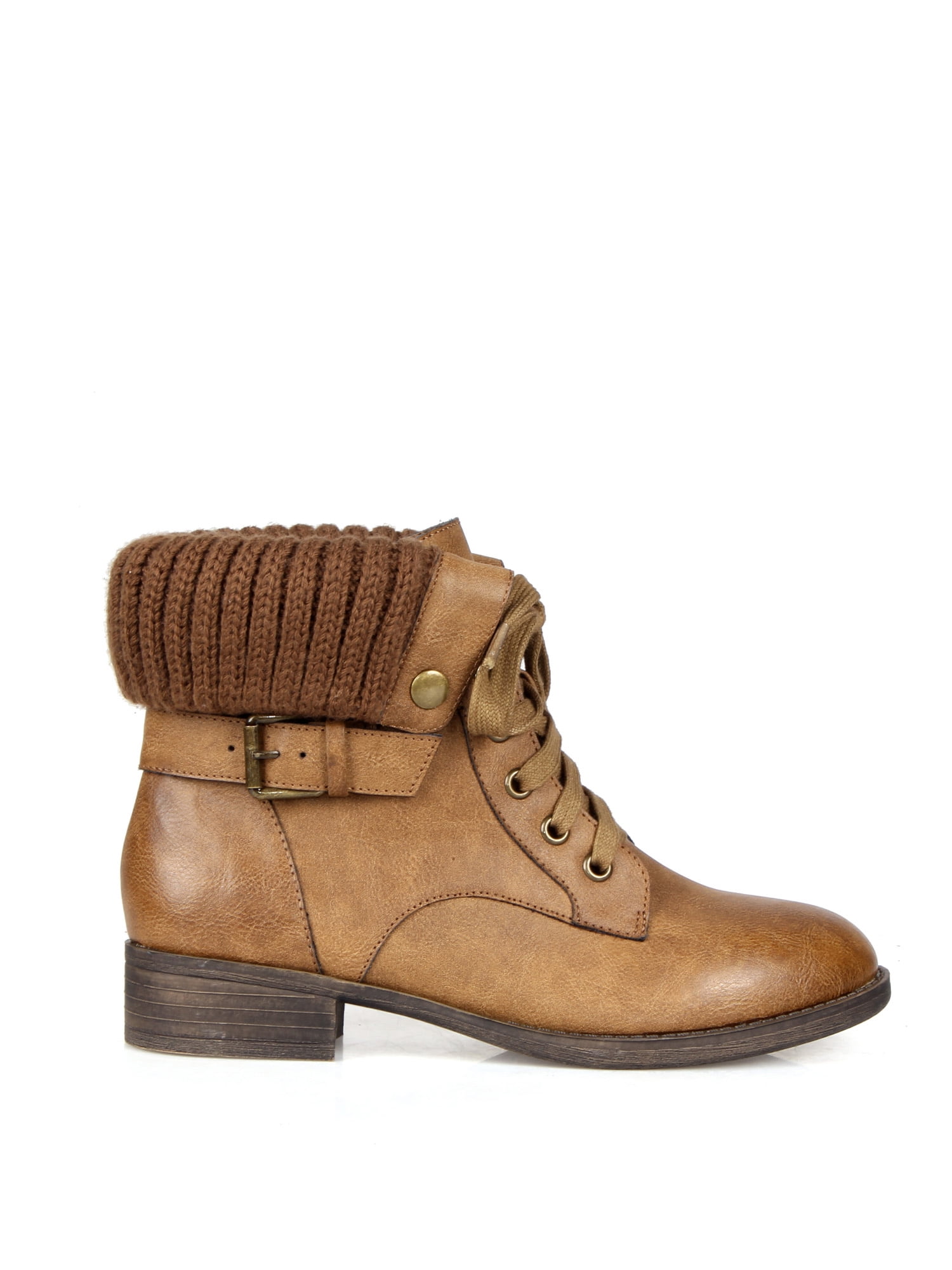 Shoelala Fold Over Women s Combat Boots in Cognac Walmart