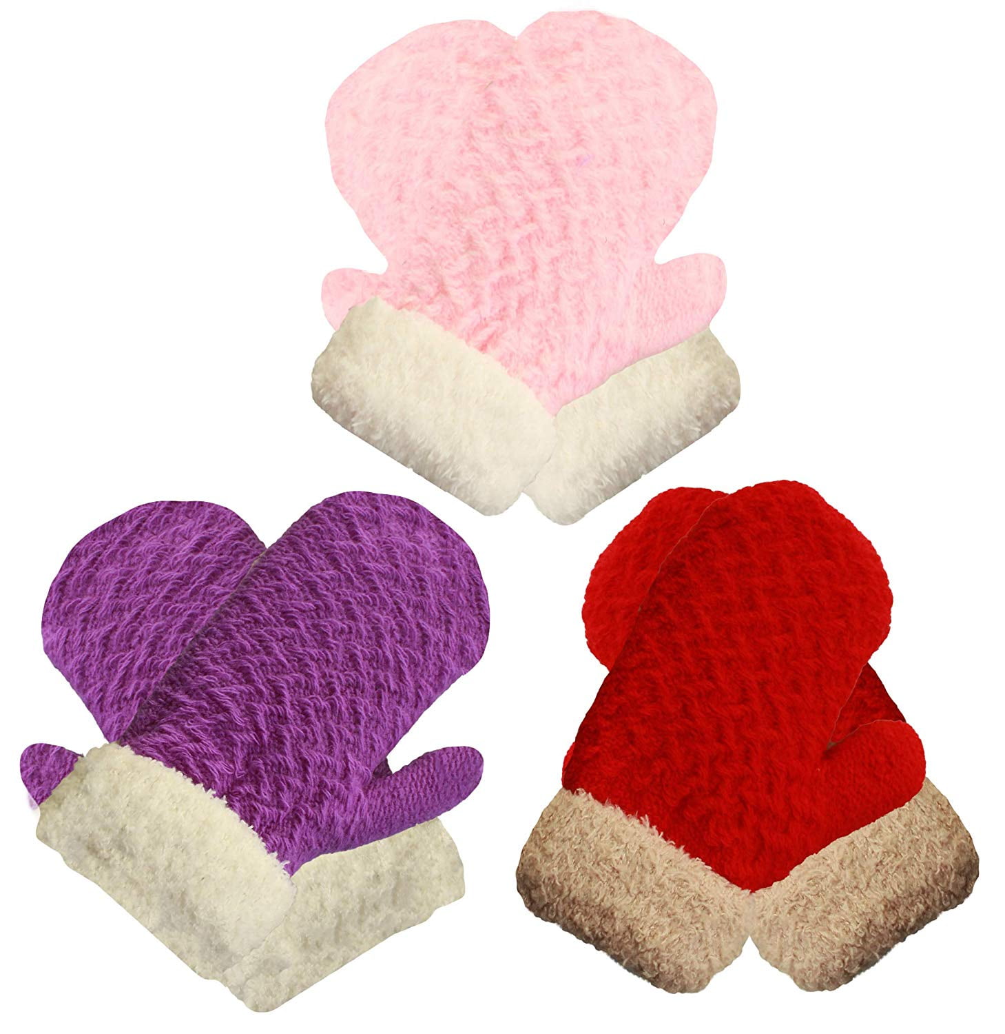 Infant-Toddler 2-3 Years Soft And Warm Fuzzy Interior Lined Mittens 6-Pack