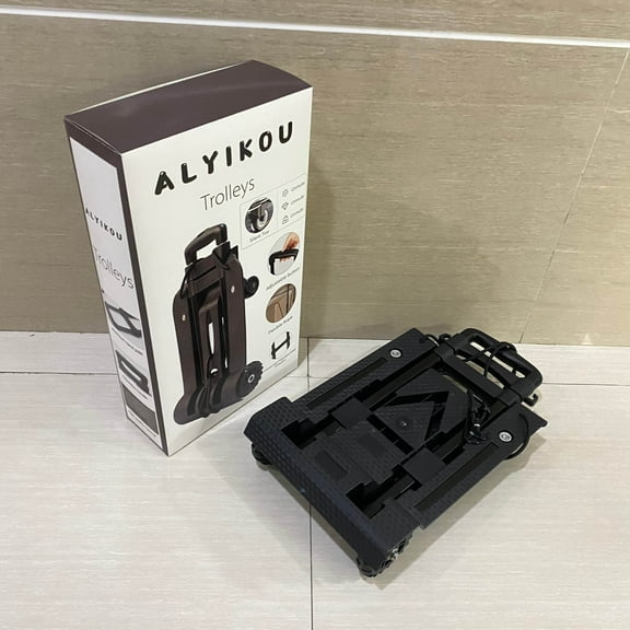 ALYIKOU Trolleys,Folding Hand Truck 500lbs, Portable Heavy Duty Dolly Cart, 4 Wheels Collapsible Luggage Cart with 2 Elastic Ropes Ideal Hand Cart for Travel and More