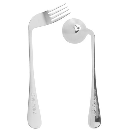 

NUOLUX 1 Set of Stainless Steel Self-Feeding Curved Utensil Angled Spoon Curved Fork for Elderly Patients