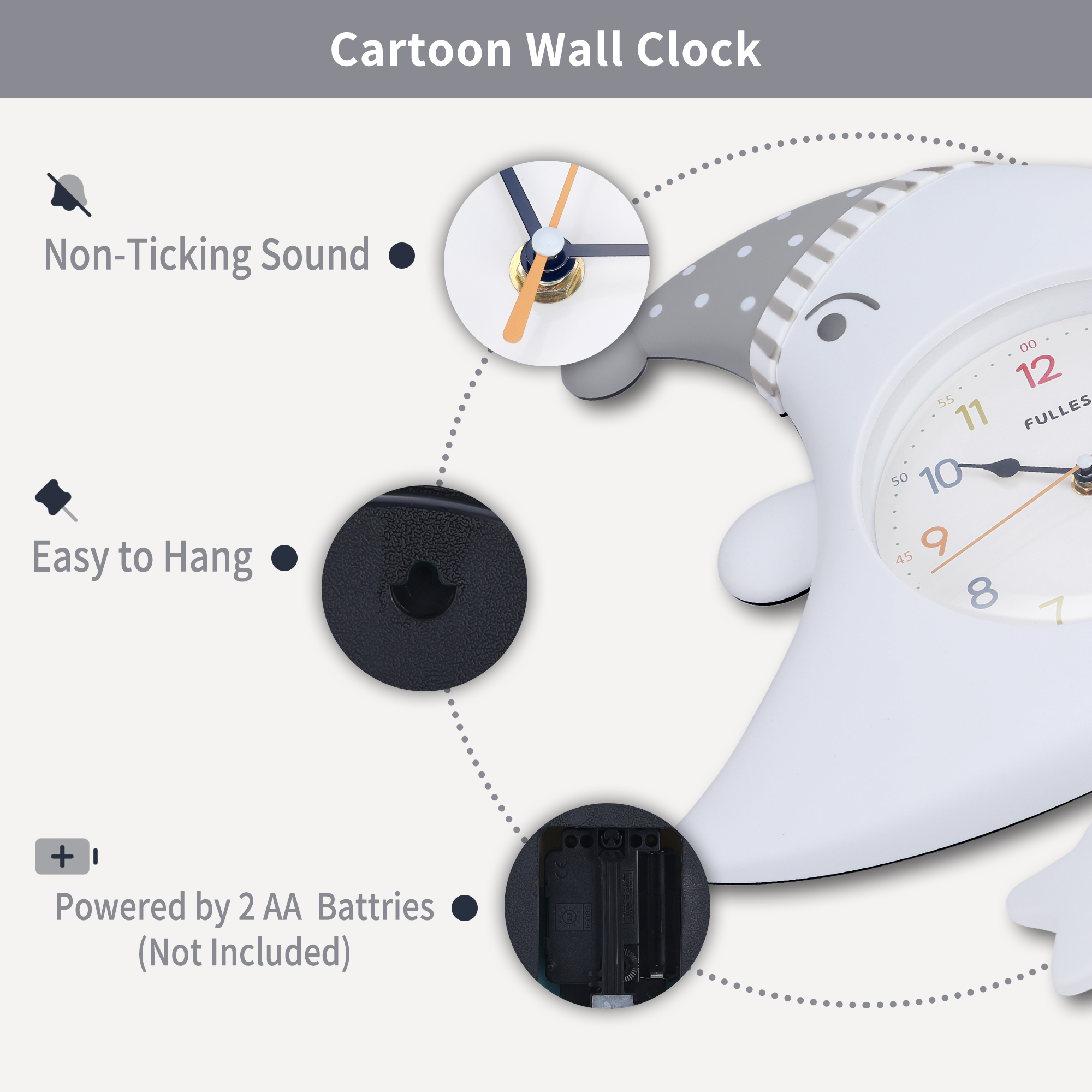 Unique Bargains 1pc Cute Moon Cartoon Star Decor Silent Wall Clock 18" x 12" x 2.4" White
