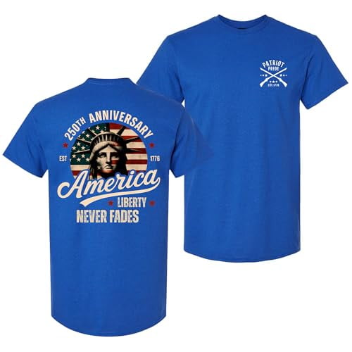 Patriot Pride Reckless Patriot Men’s Graphic T-Shirt – America's 250th Anniversary, Liberty Never Fades & Flag Design, Royal, Small