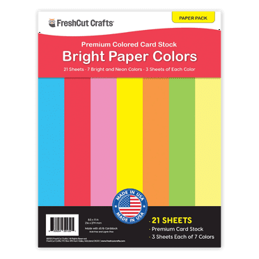 FreshCut Crafts Paper Colors, 21 Double Sided Cardstock Sheets, 7 Bright Colors