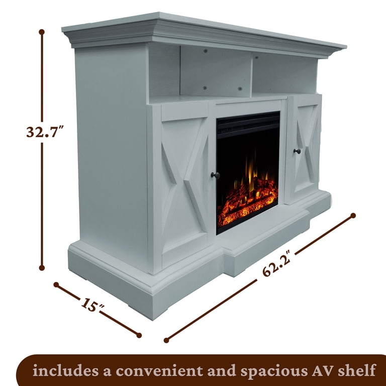 Cambridge Summit 62 Farmhouse Fireplace TV Stand with Realistic  Multi-Color LED Lights u0026 Deep Log Insert | Electric Fireplace Heater with  Remote Control for Rooms up to 210 Sq.Ft with Remote Control -