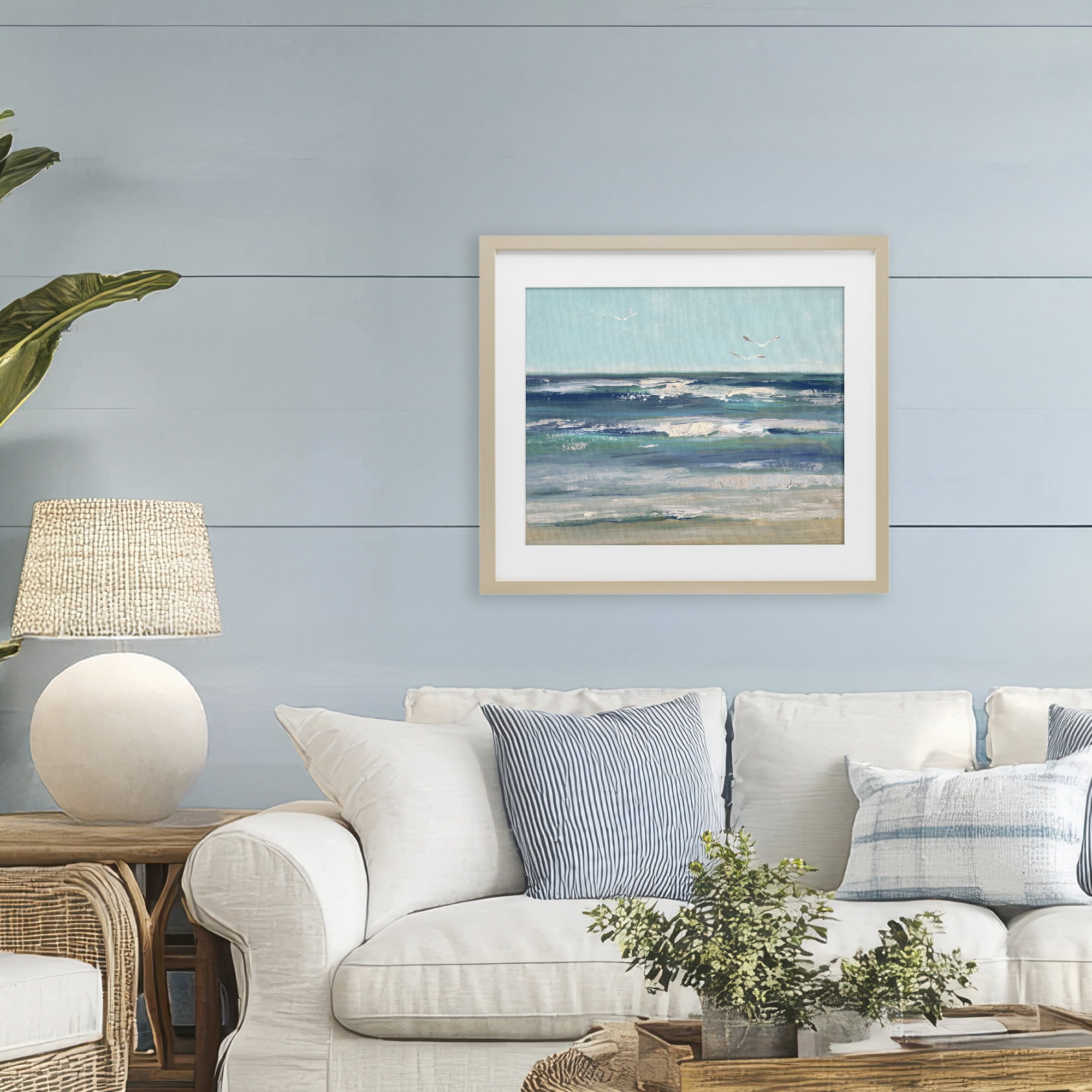 Stupell Industries Seagulls over Rolling Waves Birch Framed Print Under Glass, design by Sally Swatland