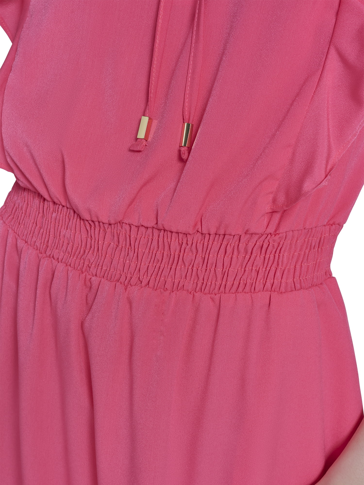 Falling Flowers Women's Smocked Fit & Flare With Ruffle Details Short Dress, Sizes XS-XL