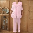 thumbnail image 5 of Riecok Winter Pajama Sets for Women Plus Size PJ Set 3/4 Sleeve Tops and Pants Solid Comfortable Soft Sleepwear, 5 of 6