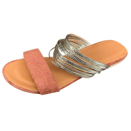 

Ichuanyi Clearance Women Sandals Women Shoes Sexy Metal Chain With Thin Straps Ankle Loops Straps Flat Sandals