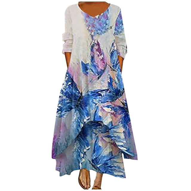 El vestido estampado sexy irregular de bolsillo suelto informal de talla grande de invierno para mujer de la moda Fridja yut695