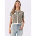 thumbnail image 4 of DARING DIVA Women's Short Sleeve Tweed Jacket Crew Neck Button Front Cropped Cardigan XL Khaki Black, 4 of 5
