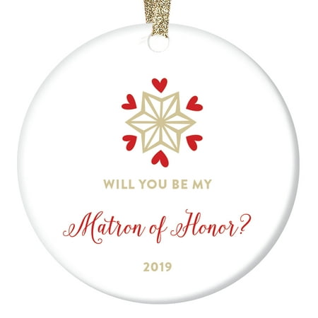 Matron of Honor Proposal Ornament 2019 Christmas Bride Asking Married Sister Best Girlfriend Will You Be My? Engagement Wedding Party Favor Gift Box Modern Sweet 3