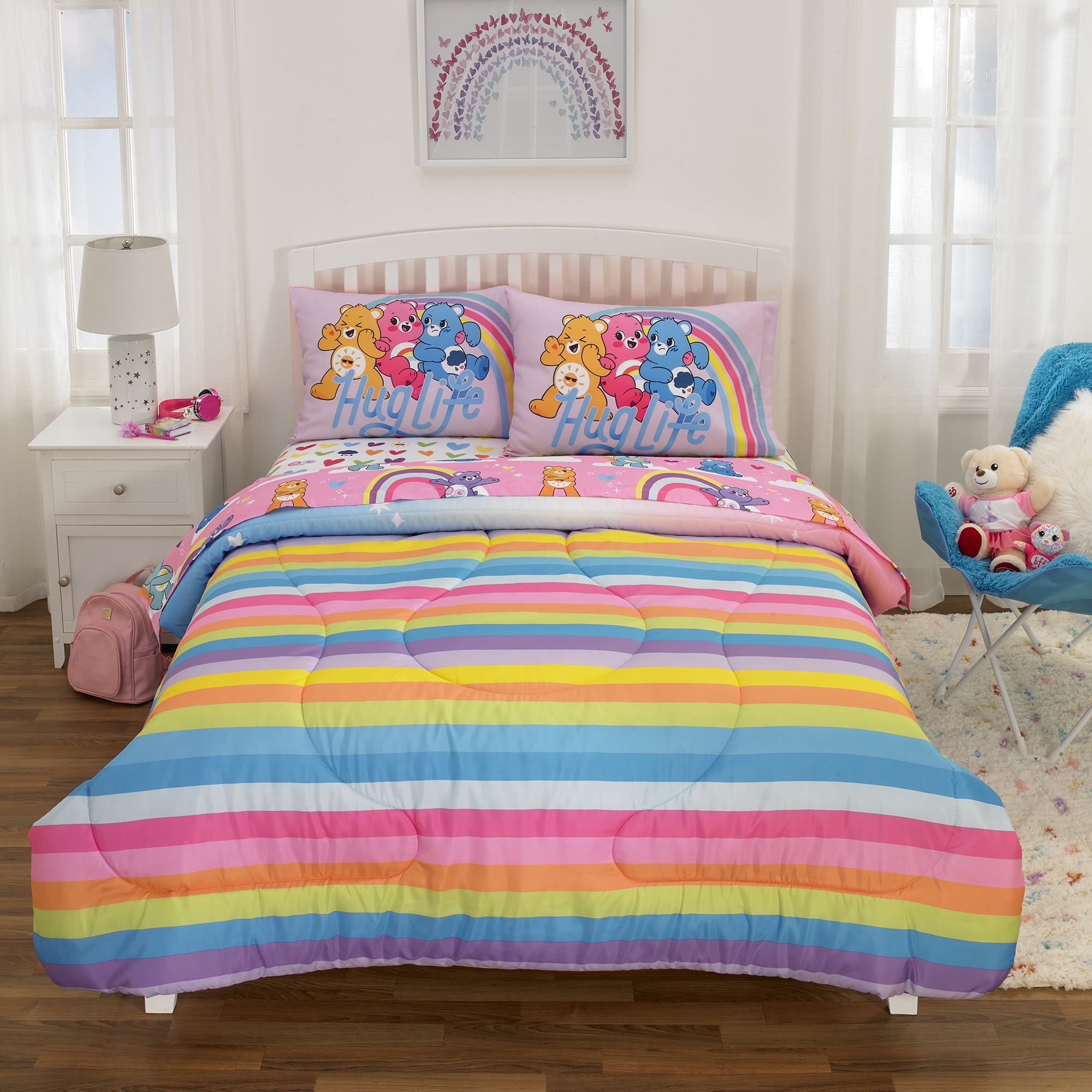 Care Bears Kids Full Bed in a Bag, Comforter and Sheets, Pink and Purple, Cloudco