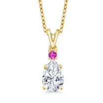 Gem Stone King 18K Yellow Gold Plated Silver Pink Sapphire Pendant with Chain Set with Moissanite (2.02 Cttw)