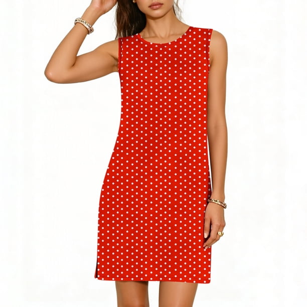 Vestido Casual Tops para las Mujeres Impresión Casual Cómodo sin Mangas Cuello Redondo Vestido sin Mangas Sólido para las Mujeres