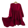 thumbnail image 2 of LYMAYTER Kids Girls Velvet Princess Dresses Youth Ruffled Long Sleeve Skirt Toddler Spring Fall Casual Dress for 7-12 Years, 2 of 8