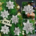 thumbnail image 6 of 10 Pcs Glitter Poinsettia 5.5" Artificial Flowers Christmas with Clips Stems Xmas Tree Ornaments for Wedding Party Wreath Decoration, 6 of 11