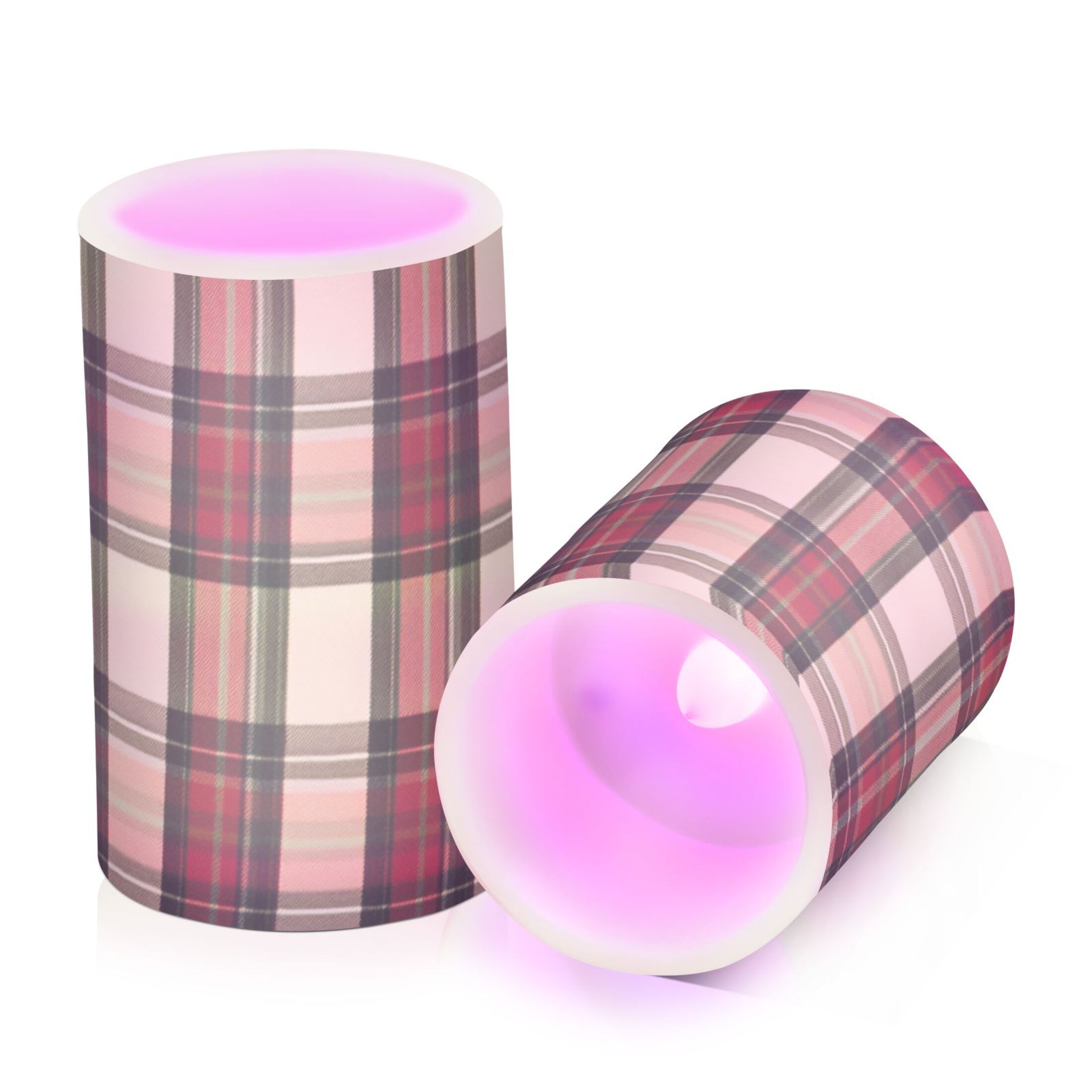 Plaid Pattern with Mixture Colors Flickering Flameless Candles LED Tealight Battery Operated with Remote Set of 2 Holiday Decor Ornaments