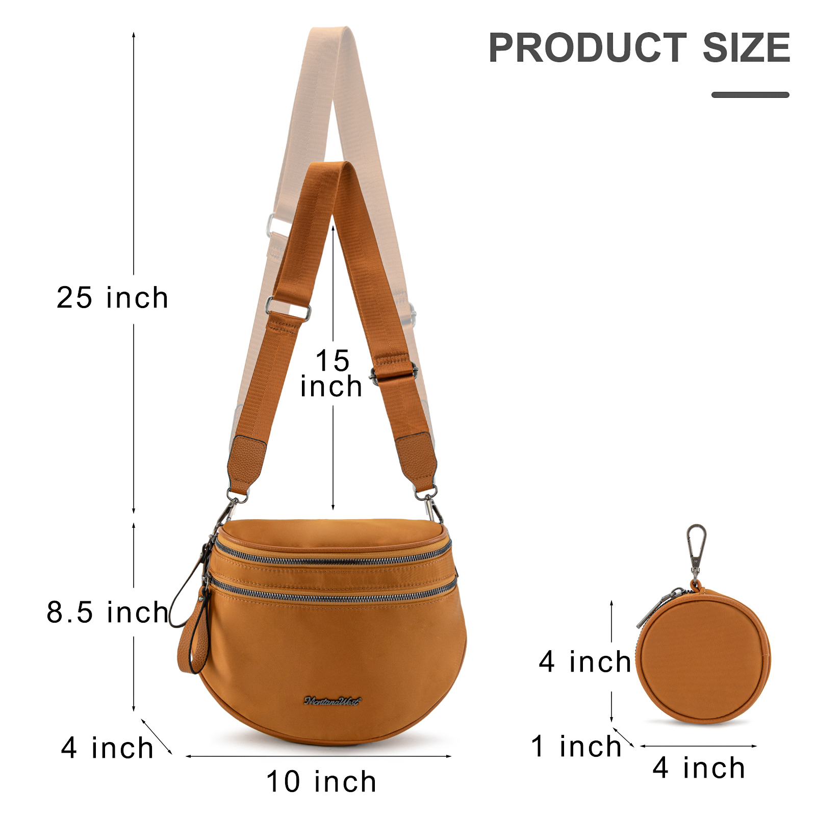 Montana West Large Crossbody Bags for Women Bum Bag Sling Purse with Adjustable Strap, Light Brown
