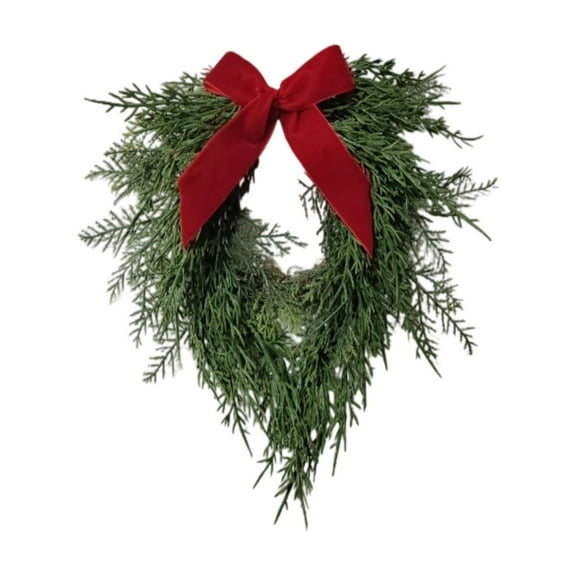 Christmas Wreath for Front Door, 16.5" Artificial with Velvet Bow, Norfolk Pine Cypress Branches Xmas Wreath for Indoor Outdoor Home Decoration Christmas Decorations