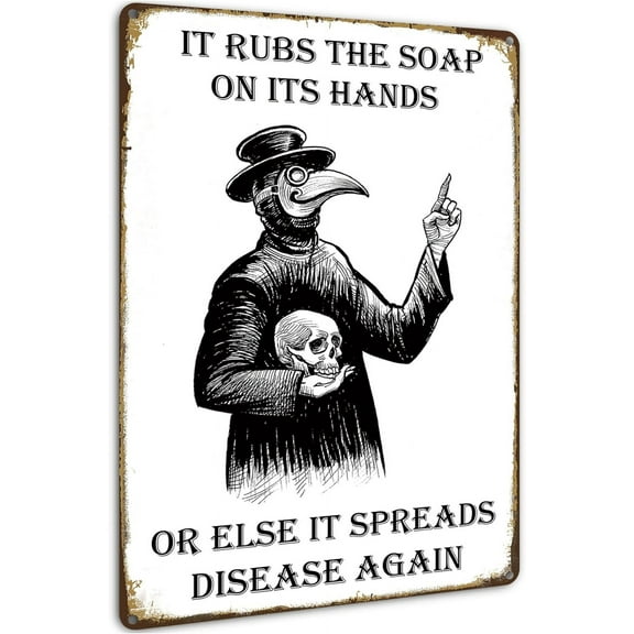 8 x 12 in Metal Tin Sign - Wash Your Hand Plague Doctor Gothic Decor Wall Decor Guest Wall Decor Art Tin Sign In The Bathroom Bedroom 8 X 12 Inch