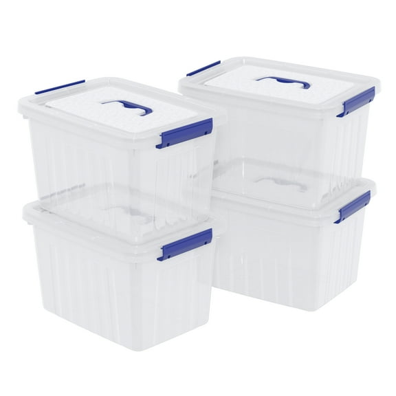 Vababa 4-Pack 10 L Clear Plastic Latch Storage Boxes with Lids