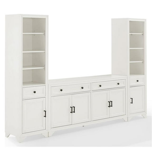 Crosley Furniture Tara 3PC Entertainment Center/Sideboard and Bookcases in White
