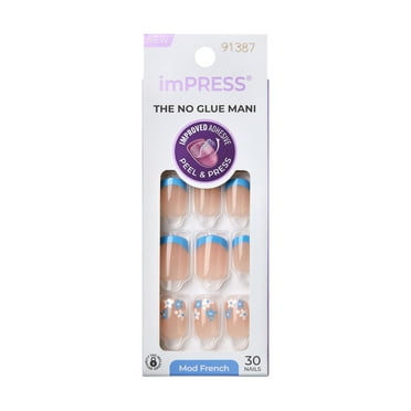 KISS imPRESS Press on Nails, Snooze, Blue, Short Squoval, 30 Count