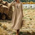 thumbnail image 6 of Oksale 3/4 Sleeve Dress for Women Summer Flowy A Line Mid Length Dresses Casual Round Neck Pleated Linen Dress Beach Sundress 2026 Khaki XL, 6 of 8