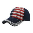 thumbnail image 1 of Gorra de béisbol lisa de algodón con diamantes de imitación y estampado de bandera, 1 of 4
