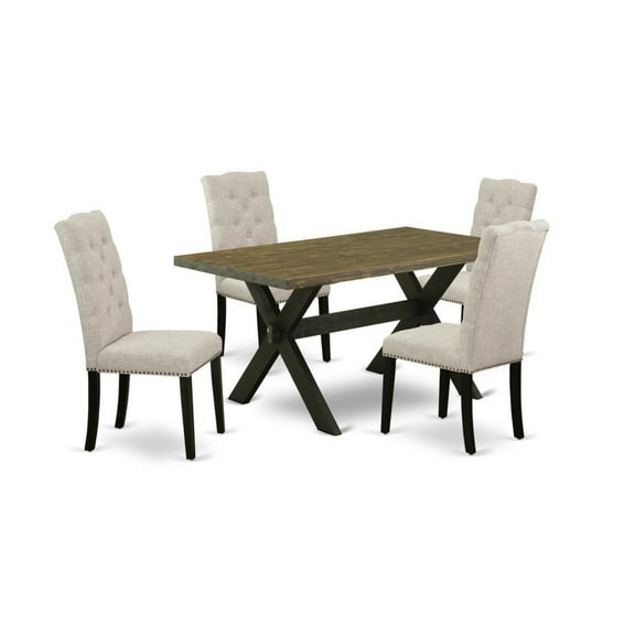 East West Furniture X-Style 5-piece Wood Dining Set in Black/Doeskin