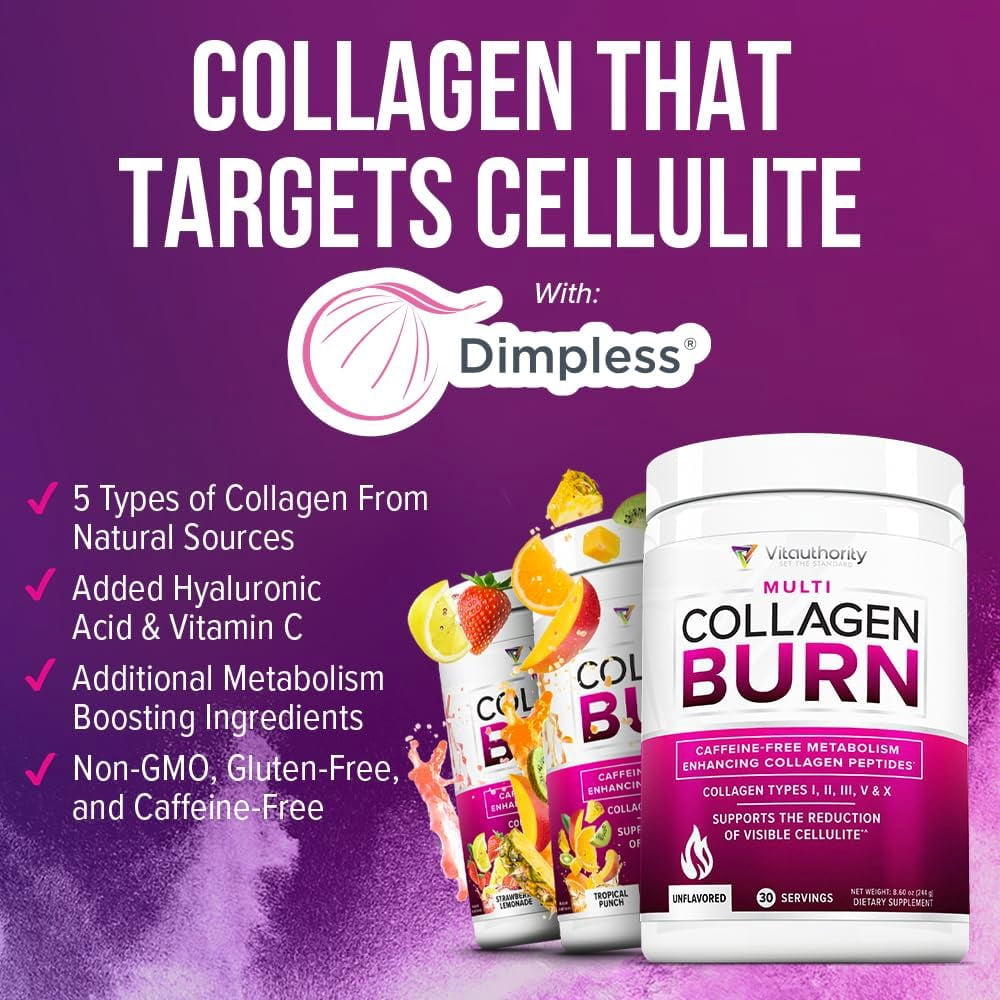Vitauthority Multi Collagen Burn, Collagen Peptides Powder for Women, Chocolate Swirl, 25 Servings