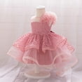 thumbnail image 4 of Moocorvic Baby Girl Flower Dress Infant Wedding Bridesmaid Birthday Party Pageant Off Shoulder Tulle Princess Dresses 9-12 Months,Light Pink, 4 of 9