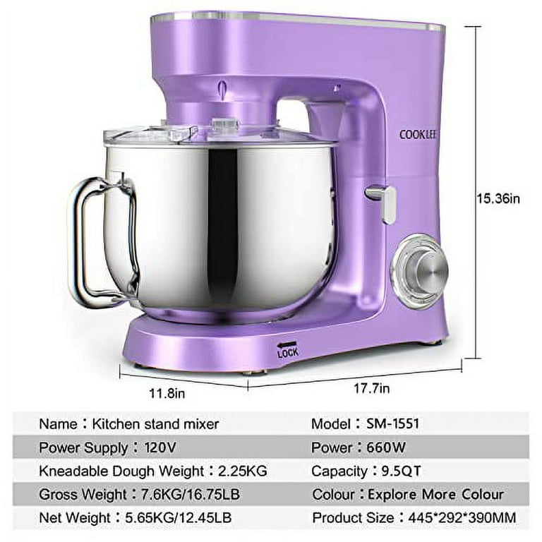 Cooklee SM-1551 9.5 qt 660W 10 Speed Electric Countertop Kitchen Mixer Pink