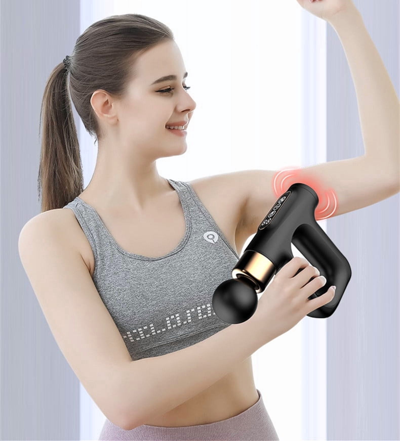 Touch Screen Mini Massage Gun Cordless with Heat & EMS Function Deep Tissue Vibration Massager for Post-Workout Recovery